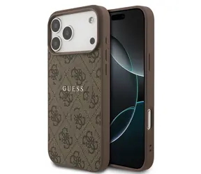 Guess PU-Leder 4G Farbring MagSafe Rückseite für iPhone 17 Pro Max Braun