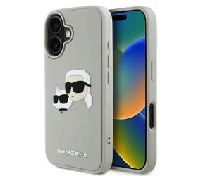 Karl Lagerfeld 3D-Gummi-Doppelkopf-Rückseite für iPhone 16 Beige