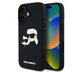 Karl Lagerfeld 3D-Gummi-Doppelkopf-Rückseite für iPhone 16 Schwarz