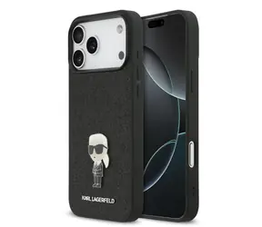 Karl Lagerfeld FIXED Glitter Metal Ikonik Back Cover für iPhone 17 Pro Max Schwarz