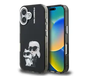 Karl Lagerfeld IML Aquarelle Karl und Choupette Rückseite für iPhone 16 Schwarz