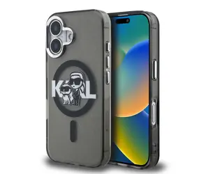 Karl Lagerfeld IML Glitter Karl und Choupette Sketch MagSafe Rückseite für iPhone 16 Schwarz