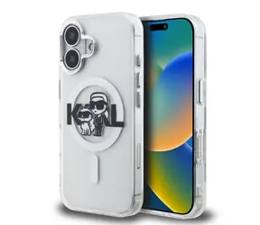 Karl Lagerfeld IML Glitter Karl und Choupette Skizze MagSafe Rückseite für iPhone 16 Transparent