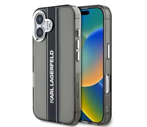 Karl Lagerfeld IML Stripe Logo Rückseite für iPhone 16 Schwarz