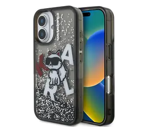 Karl Lagerfeld Liquid Glitter Scattered Choupette Rückseite für iPhone 16 Schwarz