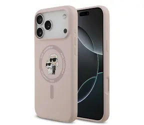 Karl Lagerfeld Flüssigsilikon Karl und Choupette MagSafe Rückseite für iPhone 17 Pro Max Pink