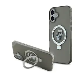 Karl Lagerfeld Ringständer Karl und Choupette MagSafe Rückseite für iPhone 16 Schwarz