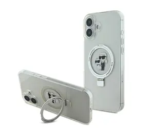 Karl Lagerfeld Ringständer Karl und Choupette MagSafe Rückseite für iPhone 16 Weiß