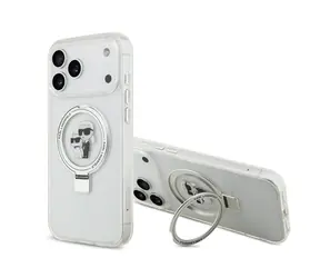 Karl Lagerfeld Ringstand Karl und Choupette MagSafe Rückseite für iPhone 17 Pro Max Weiß