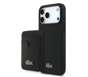 Lacoste Iconic Petit Pique MagSafe Rückseite + Brieftasche für iPhone 17 Pro Max Schwarz