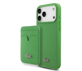 Lacoste Iconic Petit Pique MagSafe Rückseite + Brieftasche für iPhone 17 Pro Max Grün
