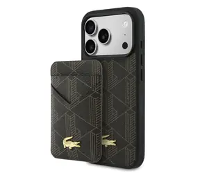 Lacoste MagSafe Rückseite + Brieftasche aus PVC-Mischgewebe für iPhone 17 Pro Max, Braun