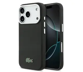 Lacoste PVC Iconic Petit Pique Metal Logo MagSafe Rückseite für iPhone 17 Pro Max Schwarz
