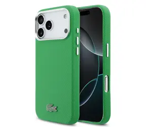 Lacoste PVC Iconic Petit Pique Metal Logo MagSafe Rückseite für iPhone 17 Pro Max Grün
