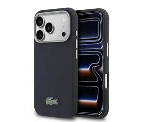 Lacoste PVC Petit Piqué Semi Wrap MagSafe Hülle für iPhone 17 Pro Max, Marineblau