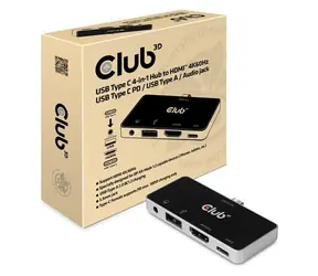 Club3D CSV-1591 USB-C 4-in-1 Hub, schwarz / HDMI/4K@60Hz / 1x USB-A / 3,5-mm-Klinkenanschluss / USB-C / PD