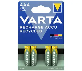 Varta RECHARGE Wiederaufladbare AAA-Batterien, 4 Stück / 1,2 V / 800 mAh / NiMH / in Blisterverpackung