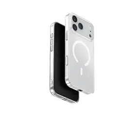 UNIQ Airsuit MagClick Schutzhülle mit Ladefunktion für iPhone 17 Pro Max, glänzend transparent/weiß