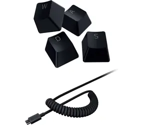 Unverpackt - Razer PBT-Tastenkappen + Spiralkabel, Schwarz / Set mit Ersatztasten + USB-C-auf-USB-A-Spiralkabel / / Unverpackt