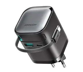 Joyroom JR-TCL02 Netzteil schwarz / 1x USB-C + 1x USB-A / integriertes USB-C-Kabel / 65 W 