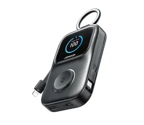 Joyroom JR-W19 schwarz / Powerbank / 5000 mAh / 1x USB-C / 1x Lightning + 1x USB-C-Kabel / kabelloses Laden 