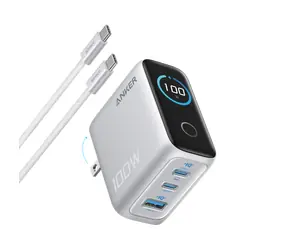 Anker Wandladegerät Silber / 100 W / 2x USB-C / USB-A