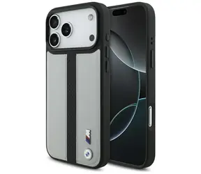 BMW Perforierte Rückseite mit Streifen und MagSafe-Logo für iPhone 17 Pro Max Grau
