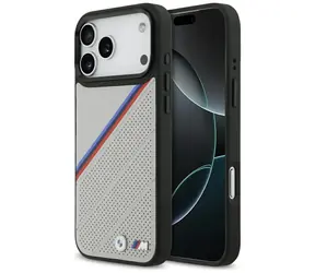 BMW Rückseite mit dreifarbigem Metalllogo und MagSafe für iPhone 17 Pro Max, Grau