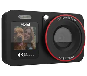 Rollei Compactline 64 Dual Screen, schwarz / 64 MPix / 18-facher Digitalzoom / 2,8" und 1,4" LCD / 4K-Video / microSD