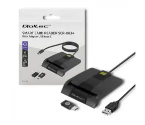 Qoltec 50634 Smart-Chipkartenleser 1 m schwarz / USB 2.0 / USB - C-Adapter / LED-Diode