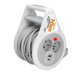 Solight Verlängerungskabel auf Trommel USB-A+C 2 Buchsen 10m / graues Kabel / 3x 1,0mm2