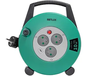 Retlux RPC 55 Verlängerungskabeltrommel 10 m / 3 × 1,5 mm / 3 Steckdosen + USB-C / IP20