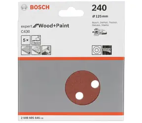 BOSCH Expert C430 2608605645 / Exzenterschleiferscheibe / Körnung 240 / 125 mm / 8 Löcher / Klettverschluss / 5 Stück