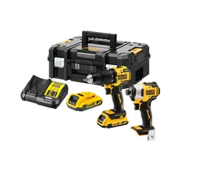 DeWalt DCK2062D2T / Akku-Schlagschrauber + Schlagschrauber / 18V / 2x 2,0Ah / Ladegerät / Koffer