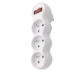 Solight Abzweig mit Halterung 3 Steckdosen + Schalter weiß / 3 x 10A