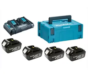 Makita 198091-4 / Li ION LXT 18V 4-teiliges Set / BL1860B+1 Stück / Doppelladegerät DC18RD+1 Stück / Makpac