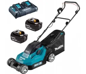 Makita DLM382PM2 / Akku-Rasenmäher / 18V / 3700 U/min / Breite 38 cm / Korb 40 l / 2x BL1840B Akku