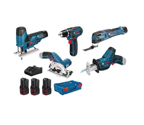 BOSCH 0615A0017C / Akku-Werkzeugset: GSR 12V-15 + GST 12V-70 + GOP 12V-28 + GKS 12V-26 + GSA 12V-14 / 3x3,0 Ah+GAL 12V-20