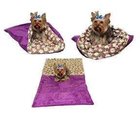 Marysa Bett 3 in 1 für Hunde lila-braun mit Blumen - Größe XL