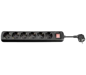MicroConnect Verlängerungskabel 6 Steckdosen 1,8m schwarz / mit Schalter / Schuko