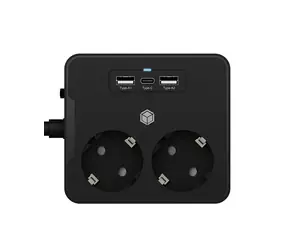 Icy Box IB-MPS2220B-CH schwarz / Mehrfachsteckdose 2 Steckdosen schwarz / 2x USB / 1x USB-C / Tisch-/Wandmontage  