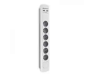 Qoltec 50286 Verlängerungskabel 6 Steckdosen 1,8m grau / Schalter / 2x USB