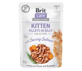 Brit Pflegekatzenkätzchen. Filets in Gelee mit herzhaftem Lachs 85 g / Beutel für Kätzchen
