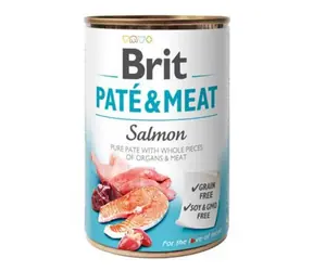 Brit Pâté & Meat Salmon 400 g / Dose für Hunde / 70 % Lachs und Huhn / Reine Fleischpastete mit Eingeweidestücken und Fleisch