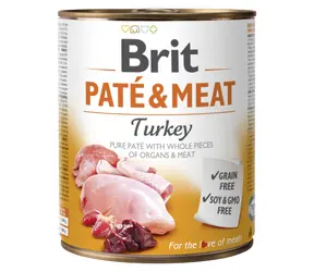 Brit Paté & Meat Turkey 800 g / Dose für Hunde / 70 % Truthahn und Huhn / Reine Fleischpastete mit Innereien- und Fleischstücken