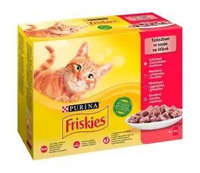 PURINA Friskies Katze - Rind & Huhn & Ente & Lamm in Saft 12 x 85 g / Beutel für Katzen