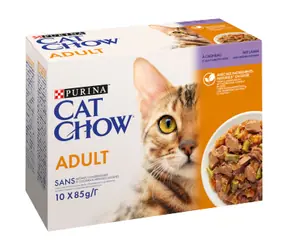 PURINA Cat Chow Sans Adult 10x 85 g / Beutel für Katzen / Lamm mit grünen Bohnen