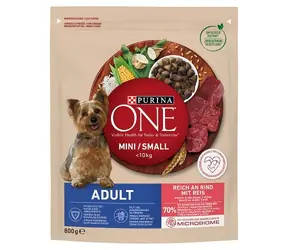 PURINA One Mini Adult Beef & Rice 800 g / für ausgewachsene Hunde / mit Rindfleisch / für kleine Rassen