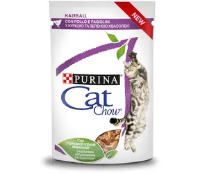 PURINA Cat Chow Hairball Control Huhn mit grünen Bohnen in Sauce 85 g / Beutel für Katzen / Huhn mit Bohnen