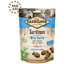 CARNILOVE Halbfeuchter Snack für Hunde, angereichert mit Sardinen und Bärlauch, 200 g / Halbweicher Leckerbissen für Hunde 